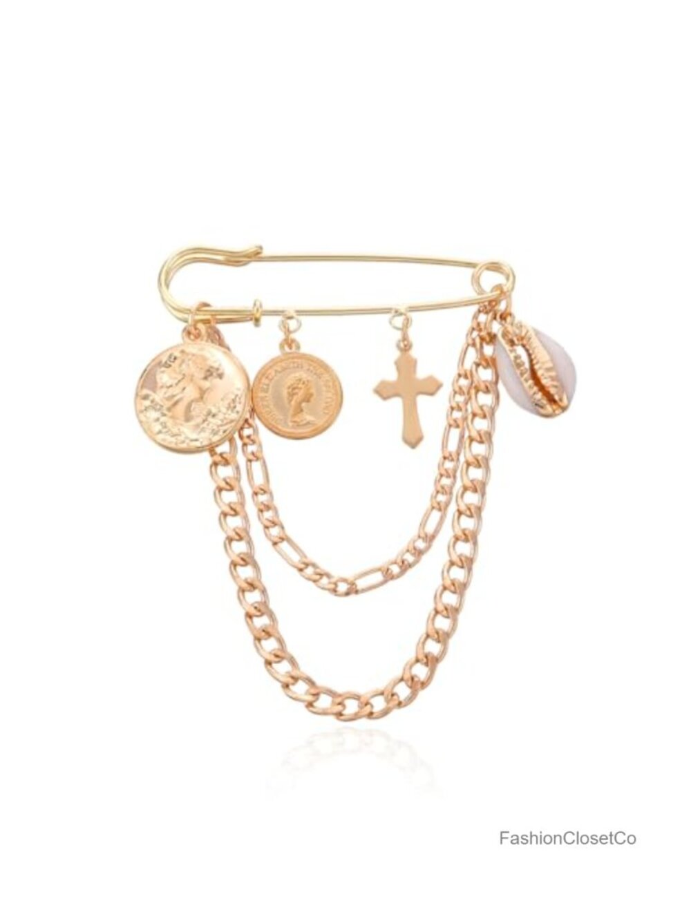 Rhinestone Crystal Alloy Chain Brooch Pin Star Moon Tassel Sweater Shawl Clip